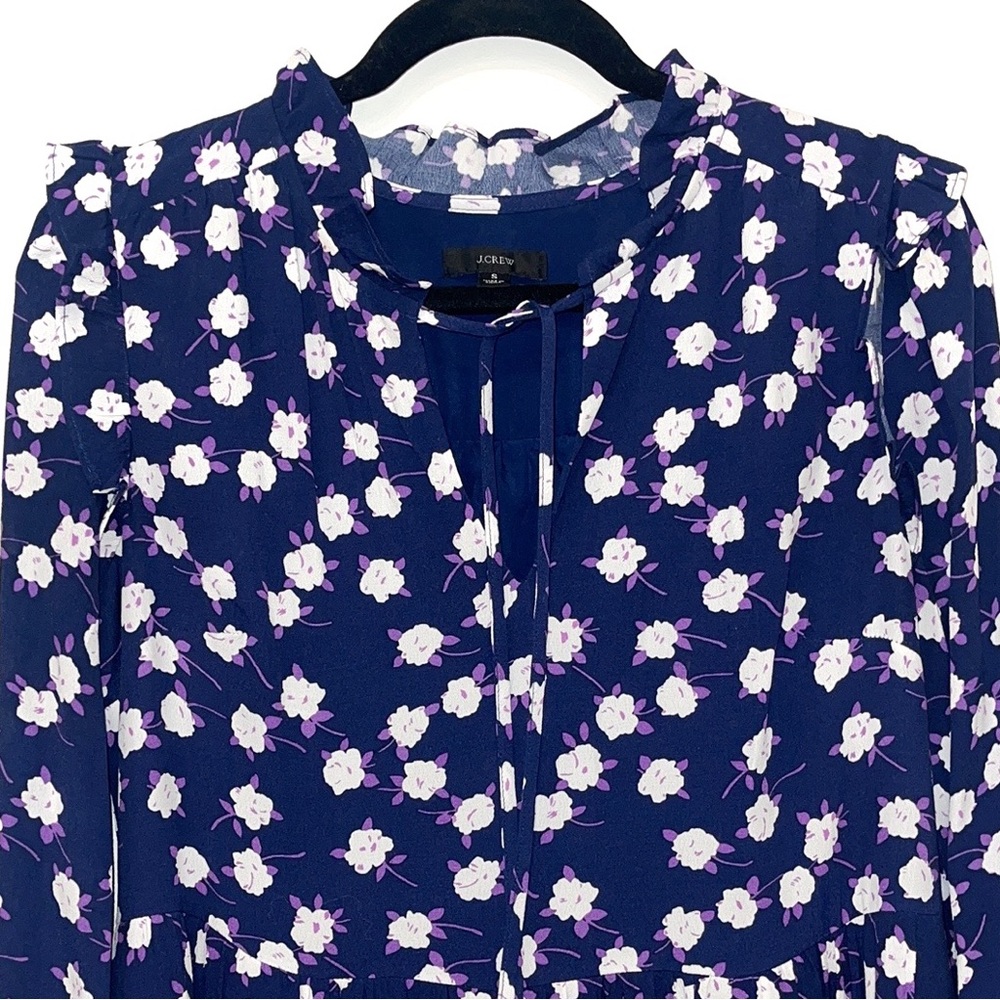 J. Crew Tie Neck Tiered Dress Floral Scattered Peony Print Small NWOT - Picture 8 of 15
